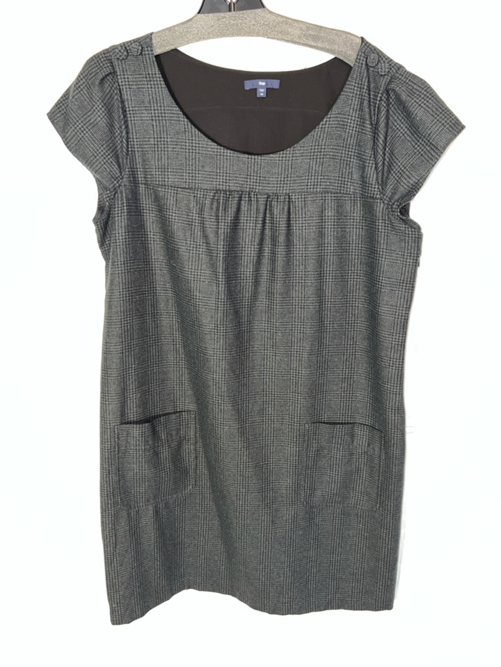 GAP Black and Gray Plaid Cap Sleeve Shift Dress